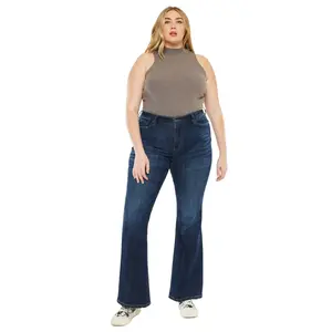 Kancan Mid Rise Flare Jeans in Dark Wash- Petite