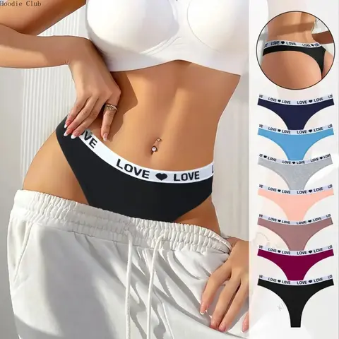 Women's 95% Cotton Blend Low-Rise Thong Athletic Panties, 7-Pack Sleek Quick-Dry Breathable Comfy Knickers with Heart Waistband, Gentle Touch Sports Undies (Mixed Color), Breathable Comfy Knicker