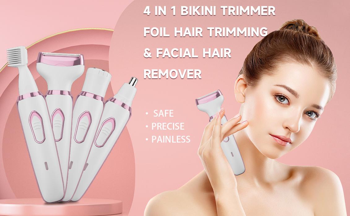 Women's Electric Shaver - 4-in-1 Waterproof Bikini Trimmer & Body Hair Remover, Painless Pubic Underarm Leg Hair Removal, Eyebrow Nose Trimmer Attachment, USB Rechargeable Cordless Razor for Sensitive Areas, Smooth Shaving Gift Kit Women's Electric Shaver - 4-in-1 Waterproof Bikini Trimmer & Body Hair Remover, Painless Pubic Underarm Leg Hair Removal, Eyebrow Nose Trimmer Attachment, USB Rechargeable Cordless Razor for Sensitive Areas, Smooth Shaving Gift Kit