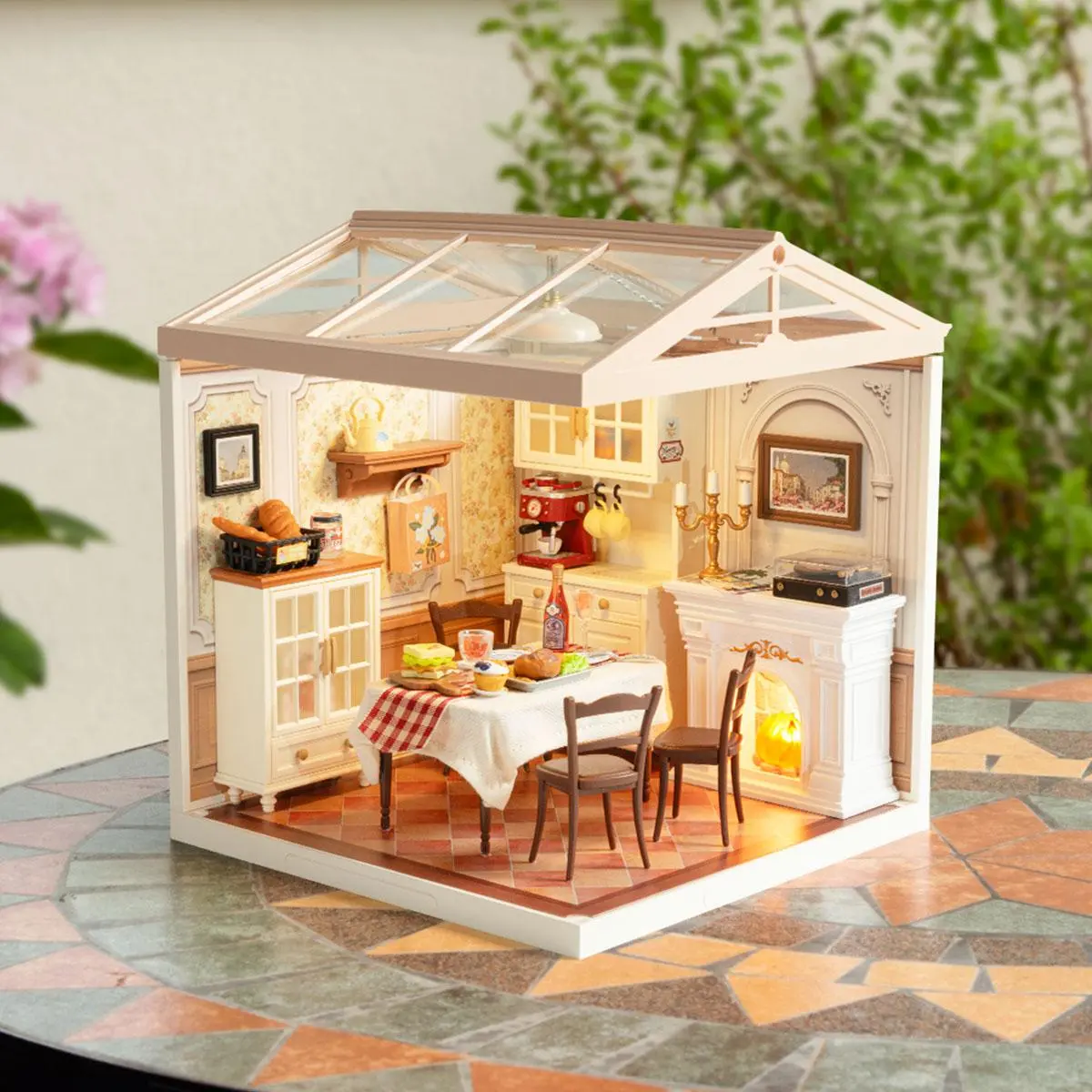 Rolife Warm Dining Room Plastic DIY Dollhouse Model Building Kit DW015B, Plastic Craft Kit with LED Lights, Fun Decorative Ornament for Toys & Hobbies, Model Building Kits