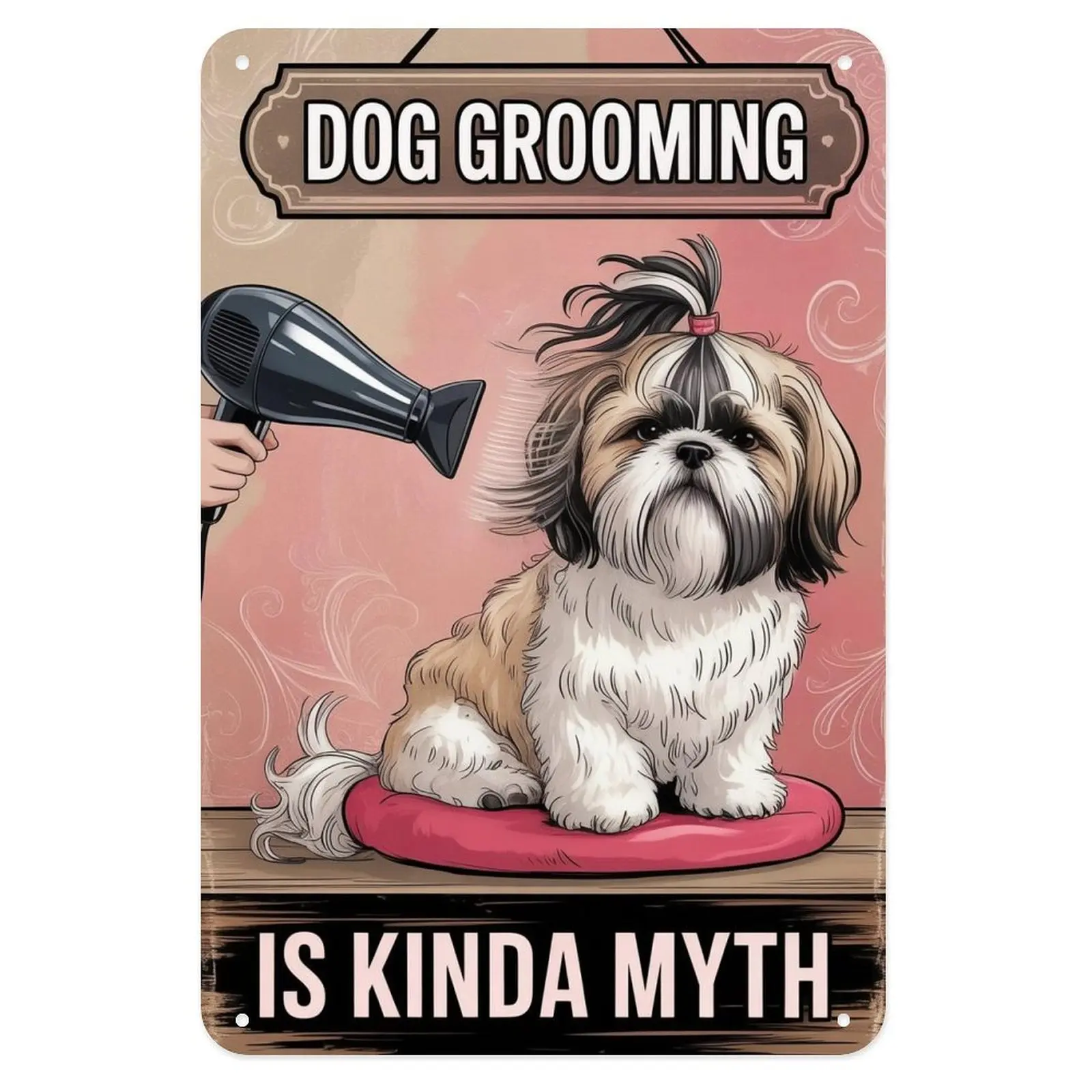 Funny Shih Tzu Dog Grooming Tin Sign, Vintage Dog Grooming Salon Metal Sign Print Aesthetic Room Decoration for Home Bedroom Kitchen Bar Coffee Bathroom Indoor Outdoor Wall Decor, 8 X 12