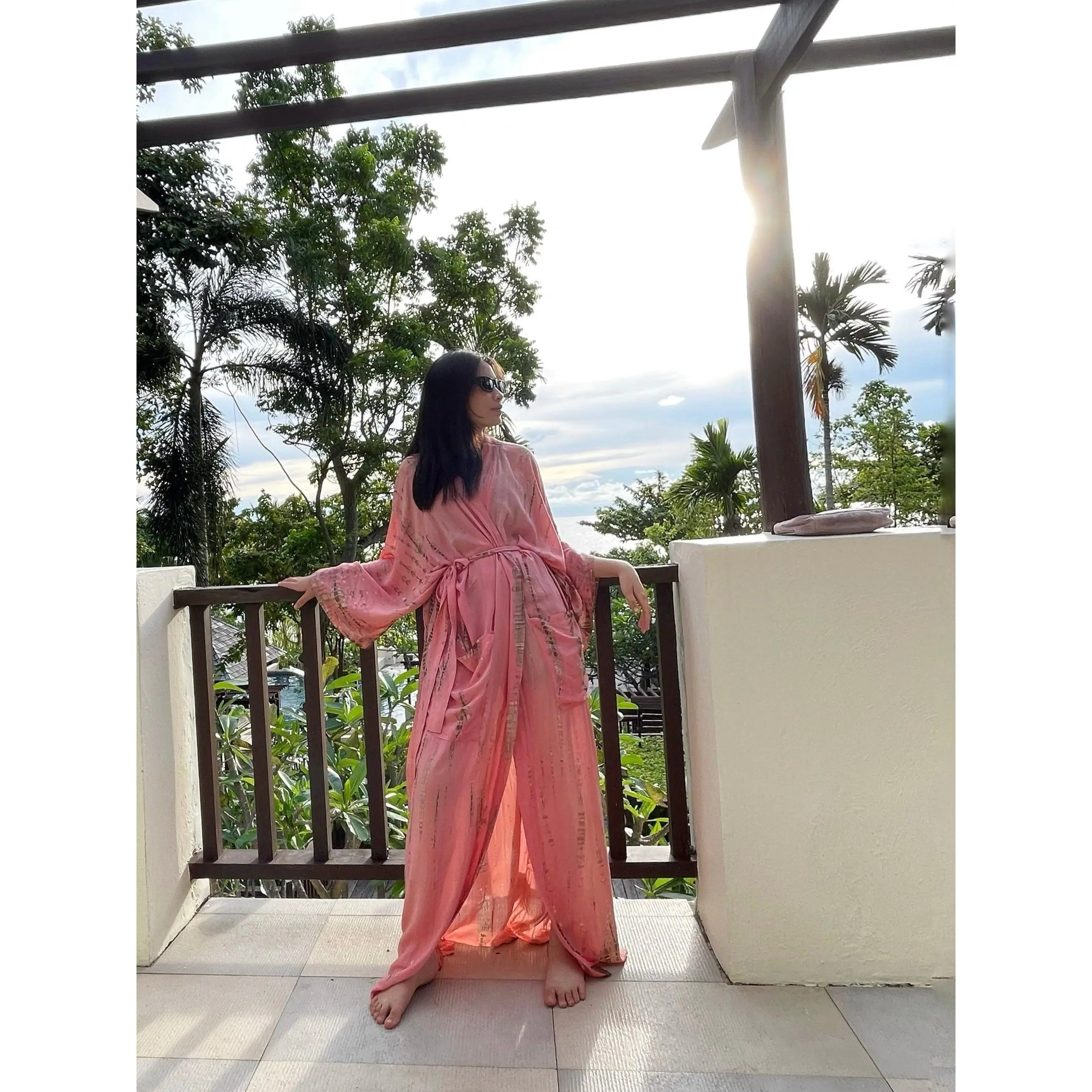 Swan Kimono Robe - Peach Pink