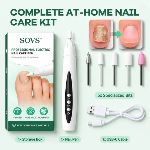 SOVS Cordless USB Electric Nail Drill Machine - Professional Salon-Quality Nail Care Tool, Adjustable Speed Pen-Shape, LED Display, Lightweight Compact for Daily Smoothing & At-Home Grooming, Beauty Accessory Ideal Gift