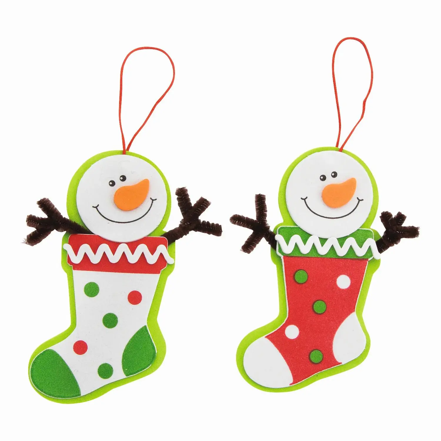 5½ in Snowman Stocking Christmas Ornament Craft Kit - Makes 12, Children-Friendly, Self-Adhesive, Customizable, Cute Festive Decorations for Home