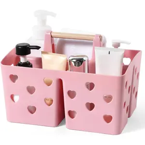 Portable Plastic Shower Caddy Basket Organizer, Divided Bathroom Storage Caddy Tote with Handle for College Dorm Room Kitchen, Pink
