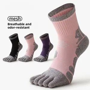 3 pairs Women's Cushioned Toe Socks - Shock Absorption Terry Loop Sole, Medium Crew Sports Socks for Trail Running & Outdoor Training