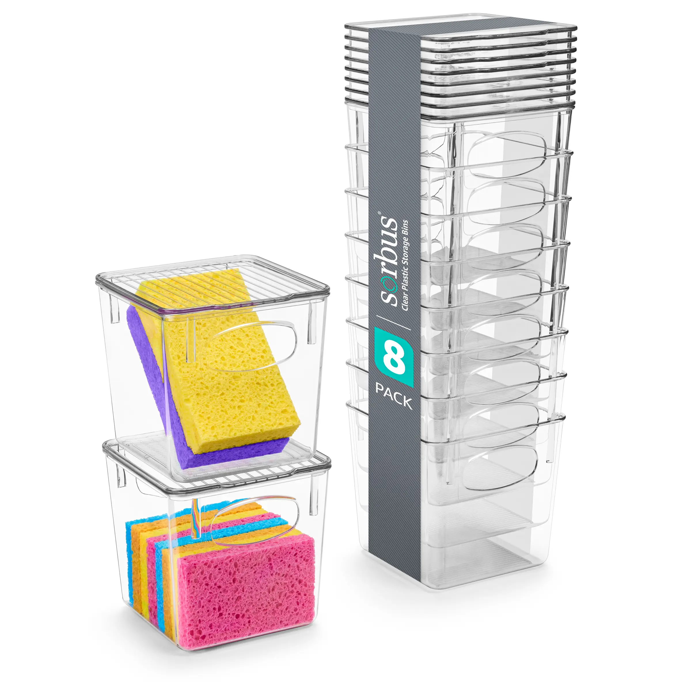Sorbus Small Storage Bins with Lids for Laundry Room, 8 Pack - Clear Plastic Stackable Organizer Boxes Container Kitchen Set