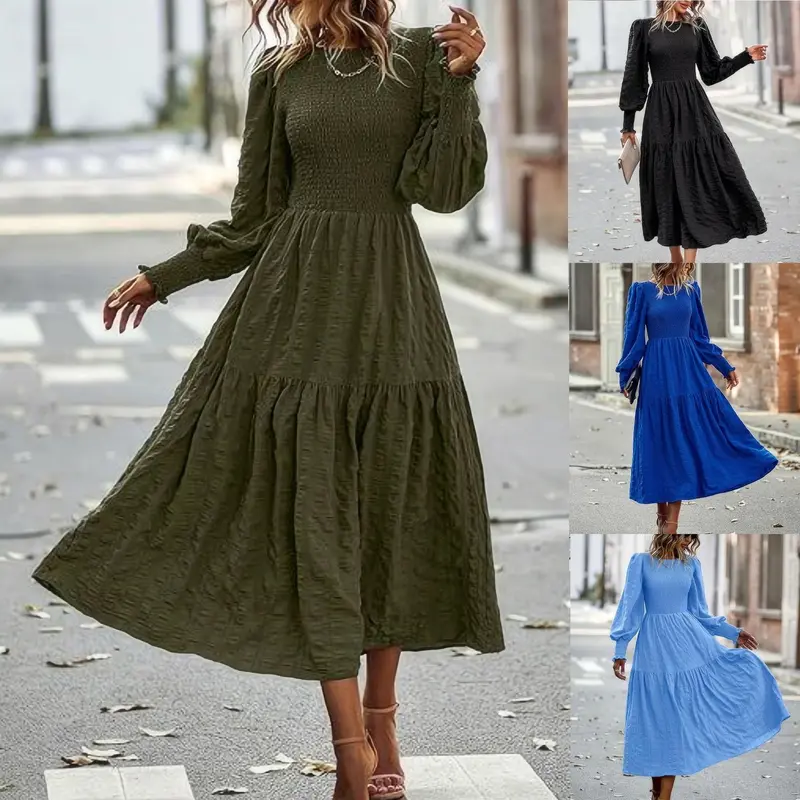 Vrtige Women's 2025 Square Neck Long Sleeve Smocked Back Maxi Dress - Empire Waist Flared A-Line - Perfect For Casual & Dressy Occasions - View #10