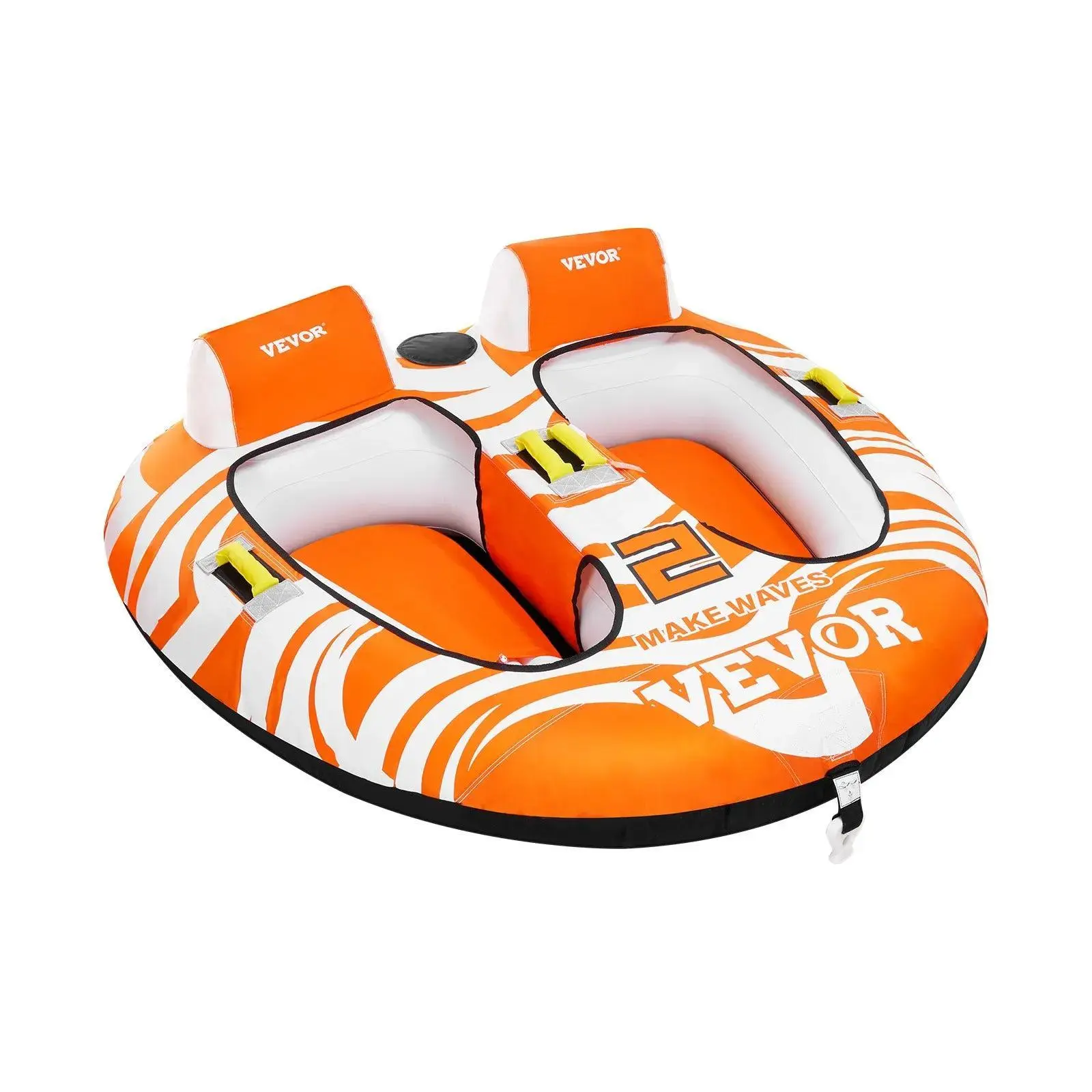 【Summerfinds】VEVOR Towable Tubes for Boating 2 Person,  Inflatable Boat Tubes and Towables with 2 Cockpits, 340lbs Water Sport Tubes for Boat to Pull - with 840D Full Nylon Cover, Padded Grab Handles & Safety Valve