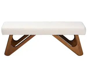 Baxton Studio Rika Cream Boucle Fabric and Brown Wood Bench