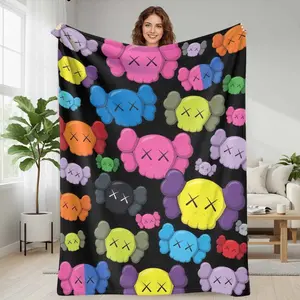 KAWS Inspired Plush Flannel Blanket  Vibrant Cartoon Skull Candy Print  Super Soft Cozy Warm Lightweight Durable Bedding for Living Room Bedroom Sofa Couch  Ideal Gift for Art Lovers Fans Decor Enthusiasts summerwins