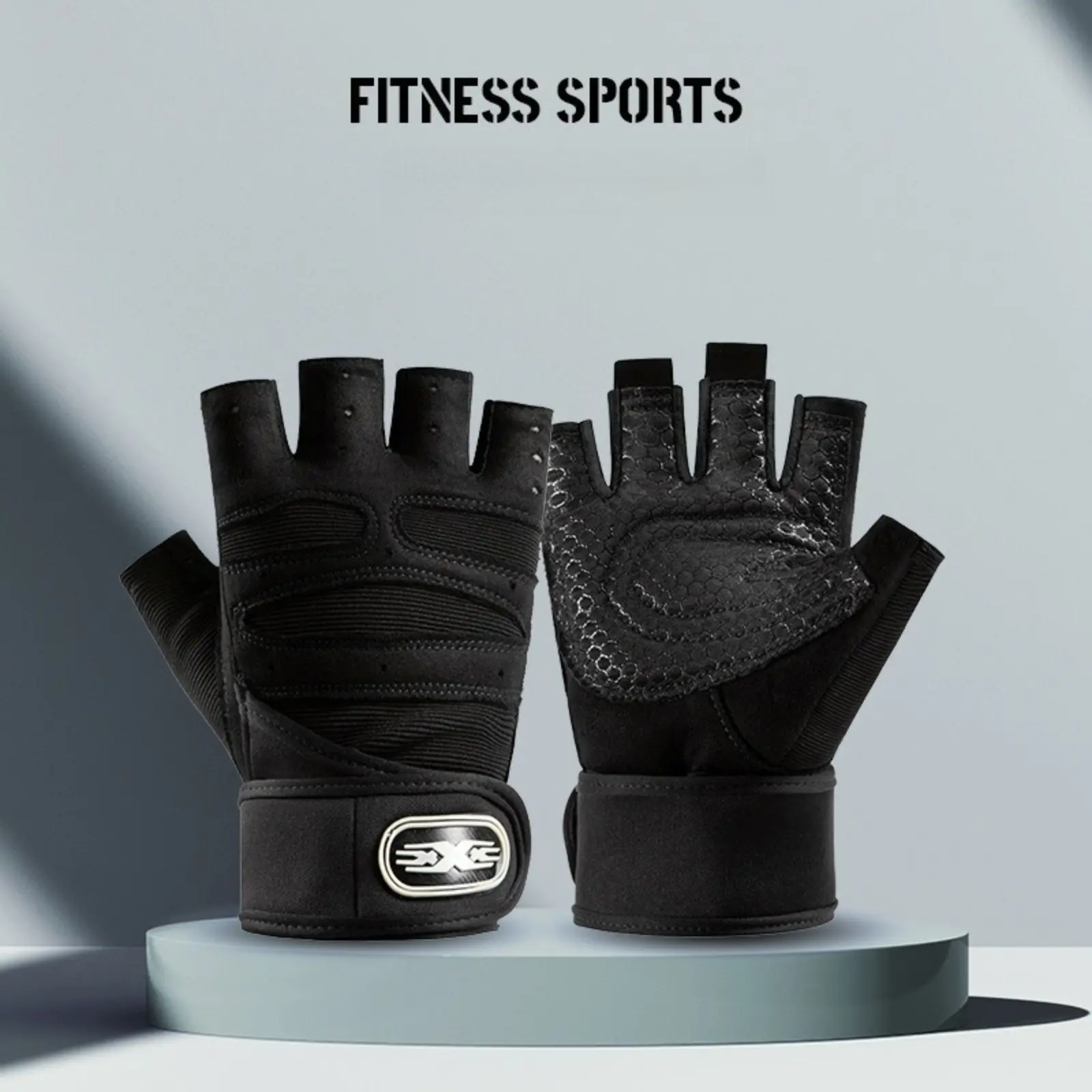 Fingerless Workout Gloves with Wrist Support & Callus Guard, Breathable Biker Gripper for Weightlifting, Bodybuilding, and Cycling