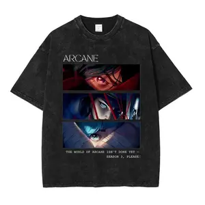 Arcane Acid Washed Tshirt, League of Legends Tee, Jinx Merch, Vintage Grunge Streetwear, Heavyweight Oversized T-shirt, Distressed Gamer Aesthetic, Harajuku Cyberpunk Fashion, Anime Gaming Graphic Tee, Dark Y2K Hip-Hop Outfit, Gift for LoL Fans
