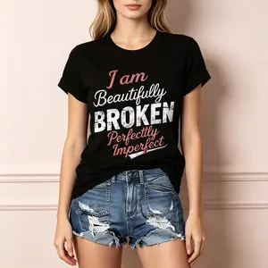 "Beautifully Broken Affirmation" Graphic T-Shirt - Viral Body Positive Self-Love Statement Top - Meaningful Empowerment Aesthetic Apparel - Comfortable Short Sleeve Graphic Shirt - Unique Professional Detail Crew Neck Tee