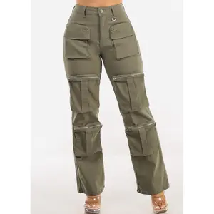 Hyper Stretch Straight Wide Leg Cargo Pants Olive