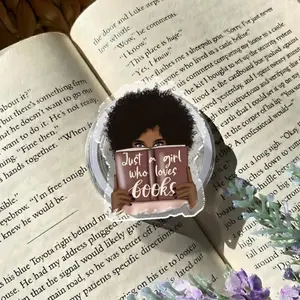 Black Girl Reading Griptok, Girls Love Books Magnetic Phone Grip, Black Pride Accessory, Black History Gift For Her Magsafe Library Card sticky mount Ring Stand holder