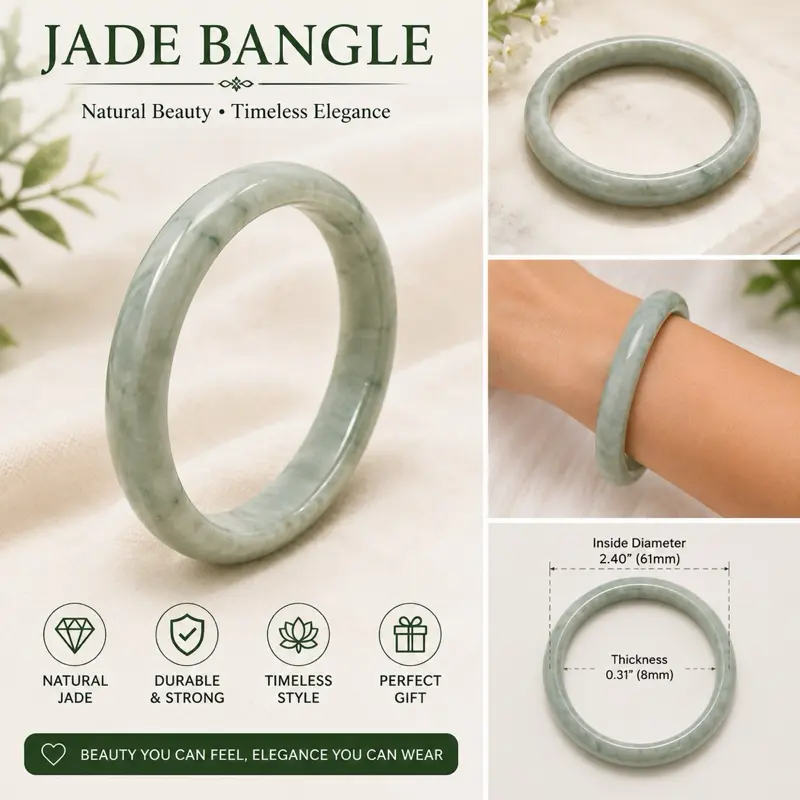 Natural Crystal Jade Bangle Bracelet, Polished Green Stone Jewelry Accessory with Jade Bracelet Meaning