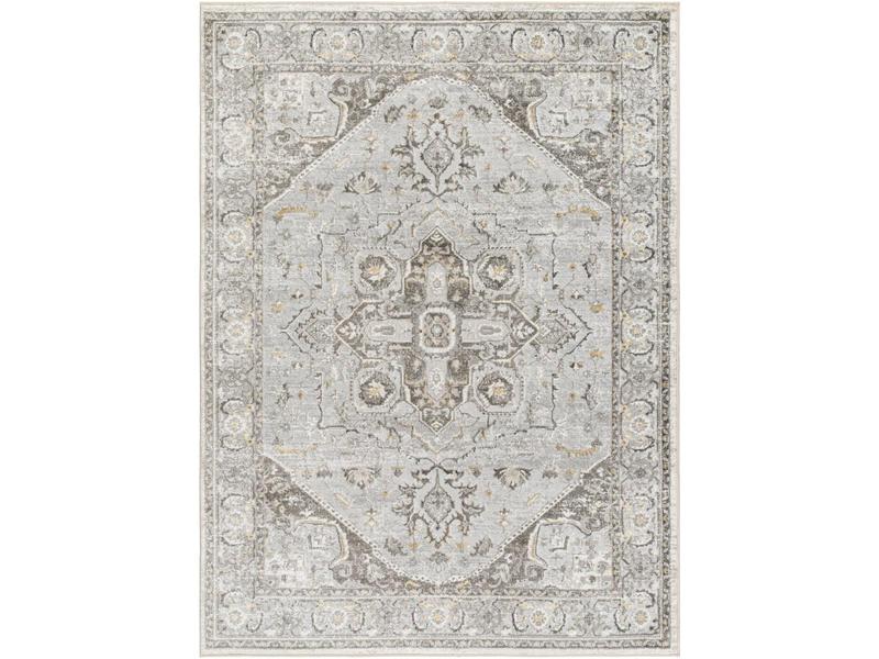 Livabliss SFO2327-537 Rectangular Soft Home Decor Rug - Medium Pile Polyester Fiber, 5 ft.3 in. W x 7 ft. L San Francisco Design, Beige/Gray/White Machine-Woven Indoor Rug, Spot Clean Only Compatible