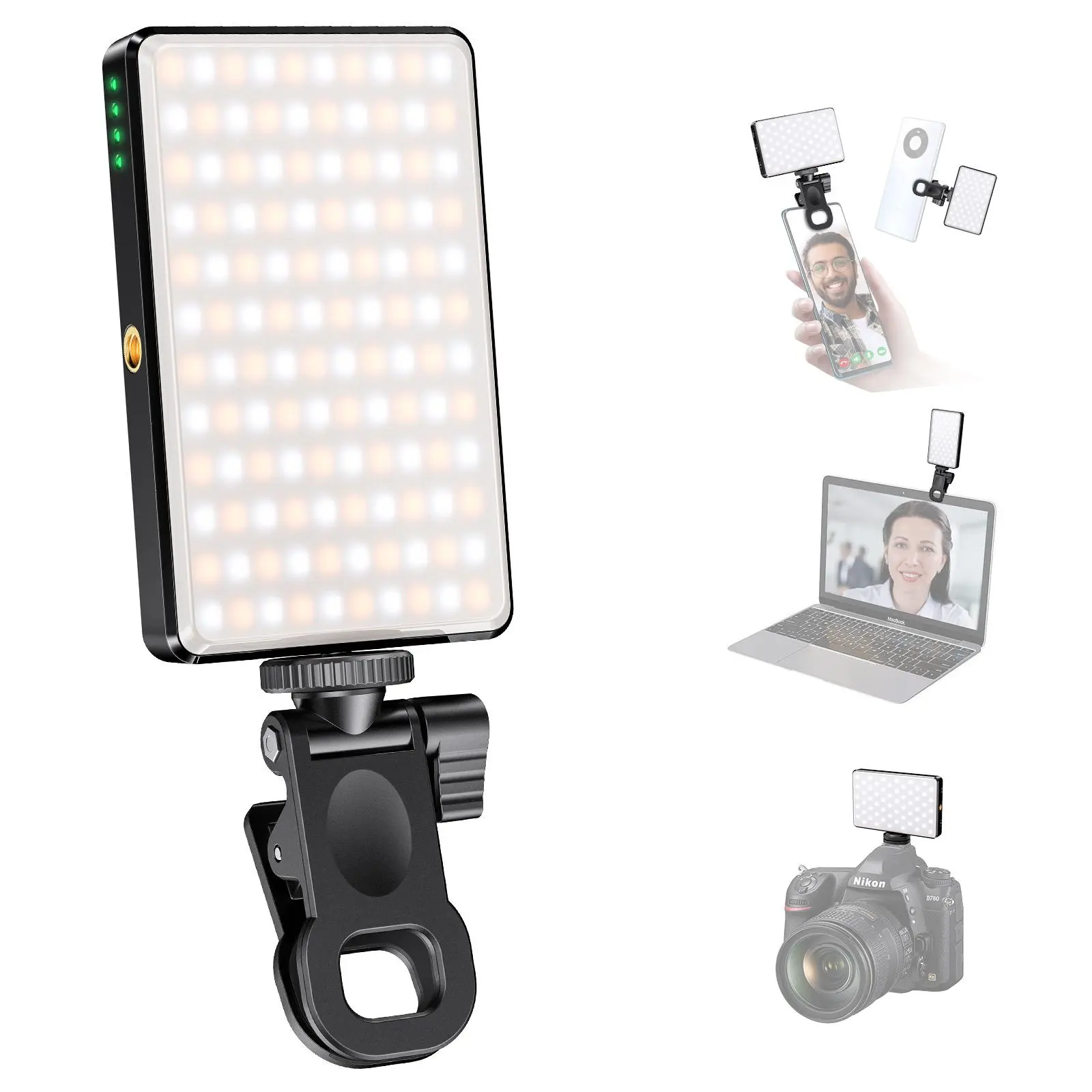 Aopatu Rechargeable  Light 120 LED, 2500–9000K adjustable color temperature, 3000mAh battery, camera light with tripod and clip,Suitable for Laptops/Phones/Tablets/Zoom Calls/Makeup, , and Live Streaming selfie