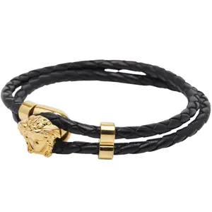 Pre-owned VERSACE 1 Small Leather Goods Medusa Leather Bracelet OK
