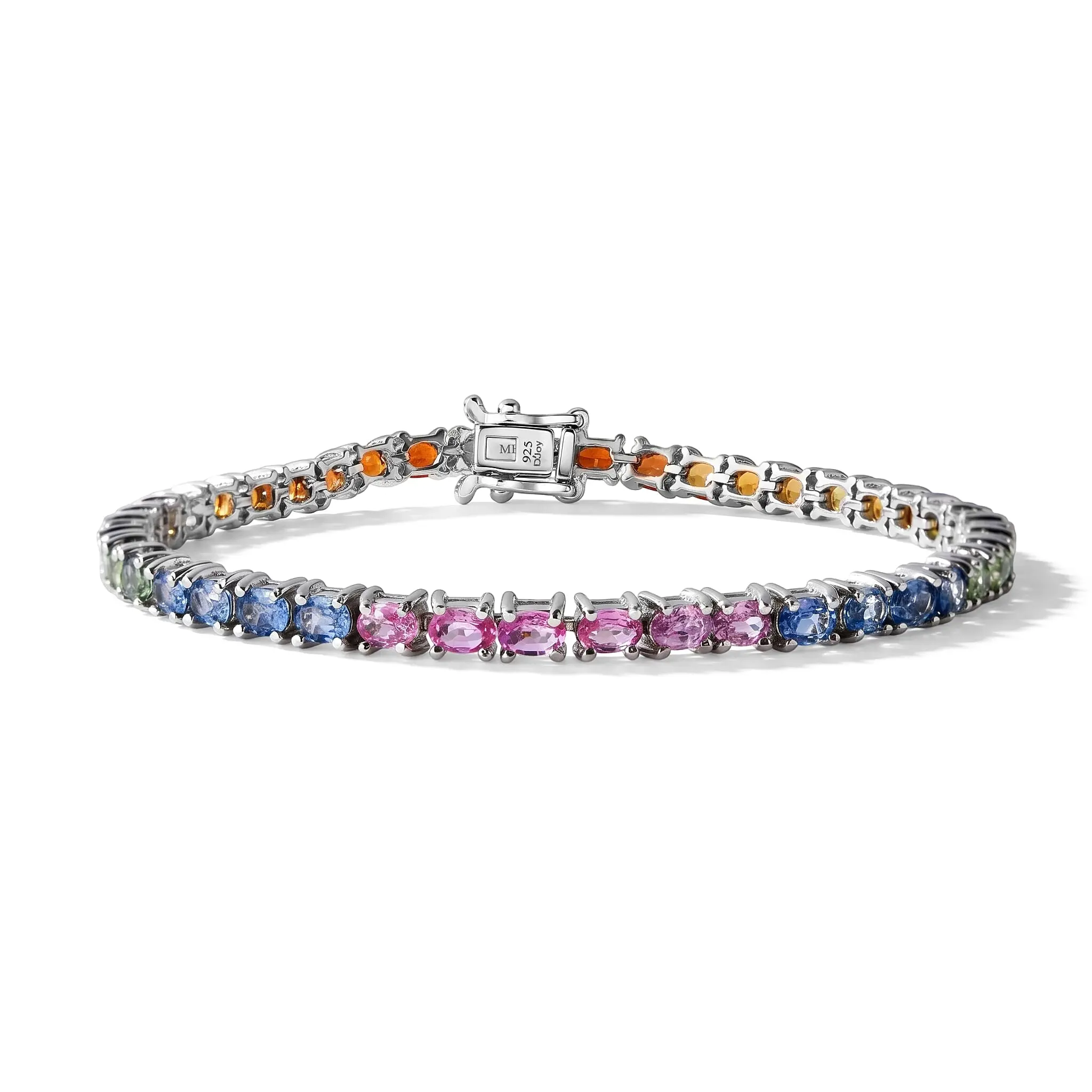 D'Joy Premium Rainbow Sapphire Bracelet in Rhodium Over Sterling Silver (6.50 In) 8.75 ctw