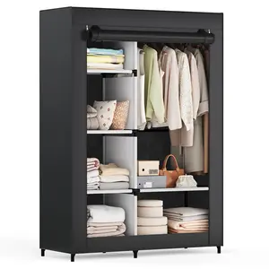 Clothes Storage Wardrobe Portable, Fabric Closet with Shelves and Hanging Space, Dustproof Cover Closet Organizer, Large Capacity Closet for Dorm Bedroom