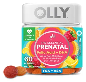 OLLY Prenatal Multivitamin Gummy, Supports Healthy Growth and Brain Development, Folic Acid, Vitamin D, Omega 3 DHA, Chewable Supplement, Citrus Berry Flavor, 30 Day Supply - 60 Count