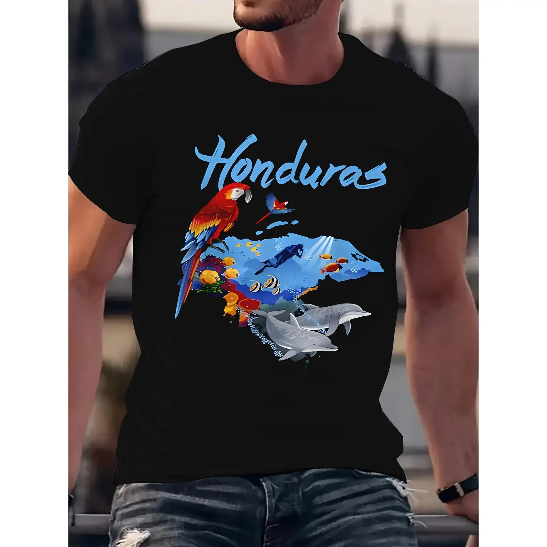 Men's Honduras Graffiti Print Tshirt - Regular Fit Short Sleeve Crew Neck for Fashion & Activewear