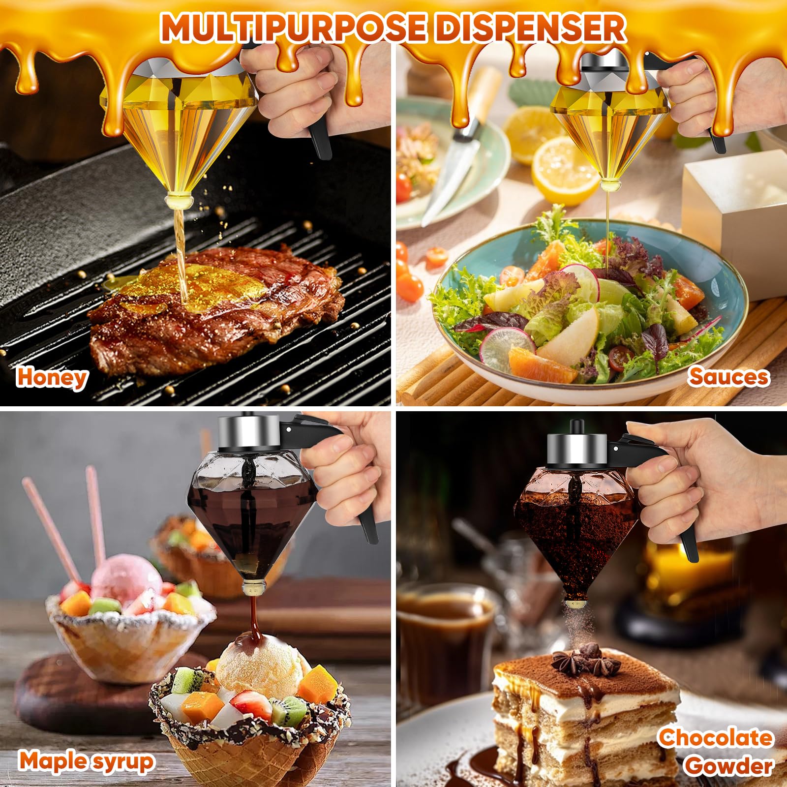 Bee Decorative Glass Honey Jar | No-Drip Syrup & Honey Dispenser 8oz