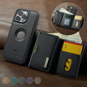 Magnetic Wallet Case for iPhone 16e/15/14/13/12 Pro Max Plus, Card Holder, Detachable Wireless Charging Stand, Rfid Protection