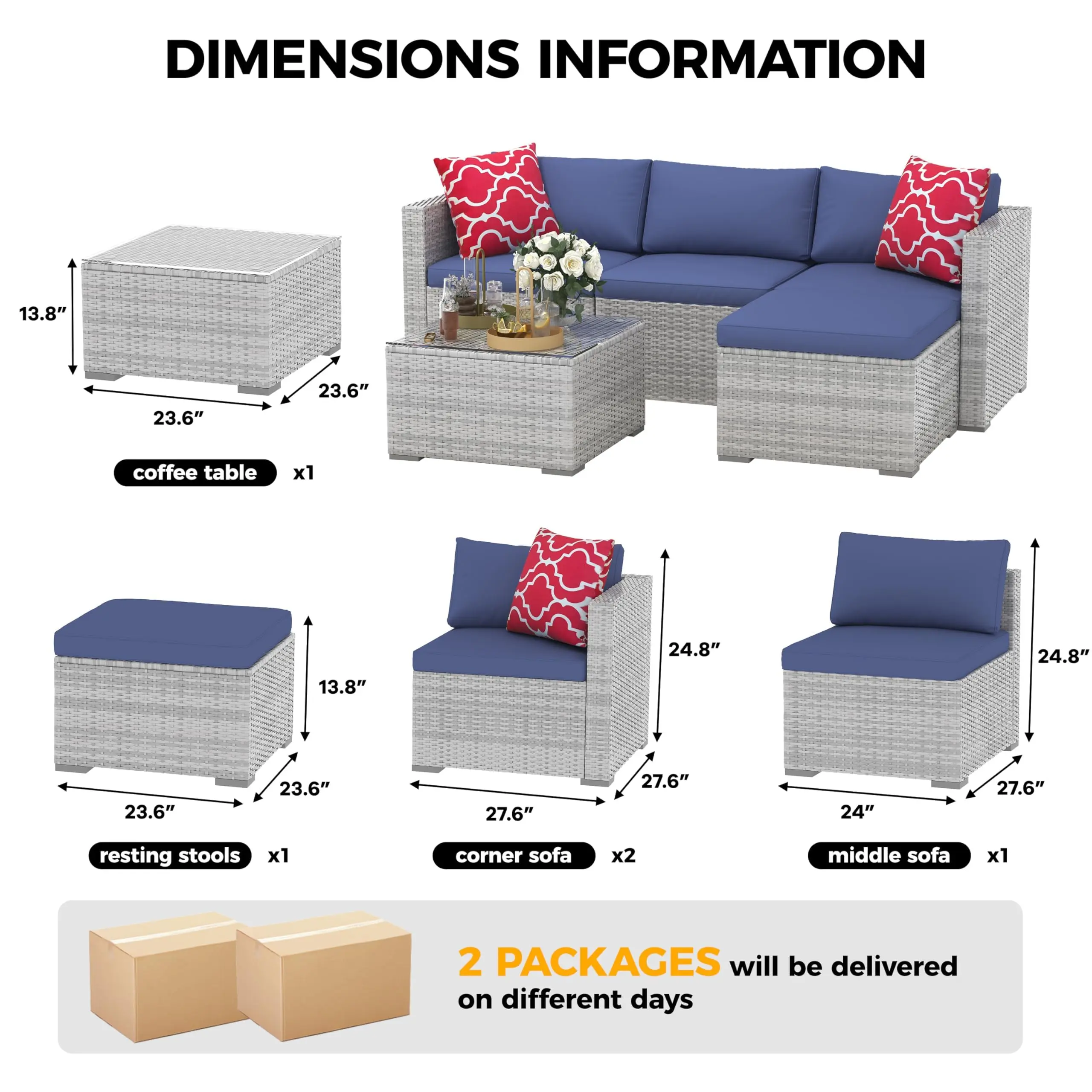 Gray gradient rattan + blue cushion