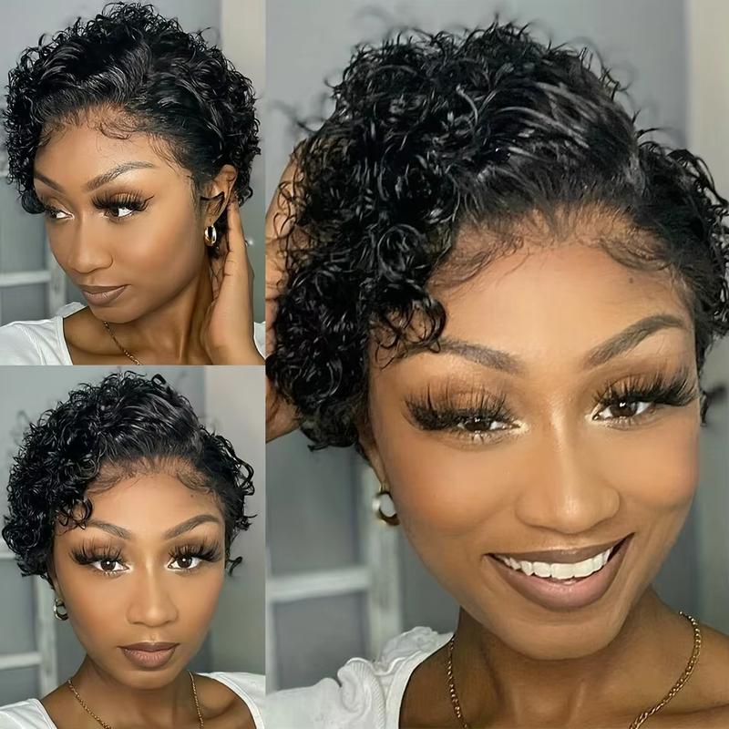 Cikana Hair Pixie Cut Deep Curly Human Hair Wigs Short Bob Wigs Wave Transparent 13x4x1 T part lace closure Wigs For Woman Brazilian 150%