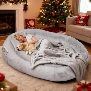 Human Dog Bed,71"x45"x14" Fits You & Pets, Extra Large Memory Foam Dog Beds for Adults,Washable Faux Fur Orthopedic Nap Beds with Blanket and Pillow