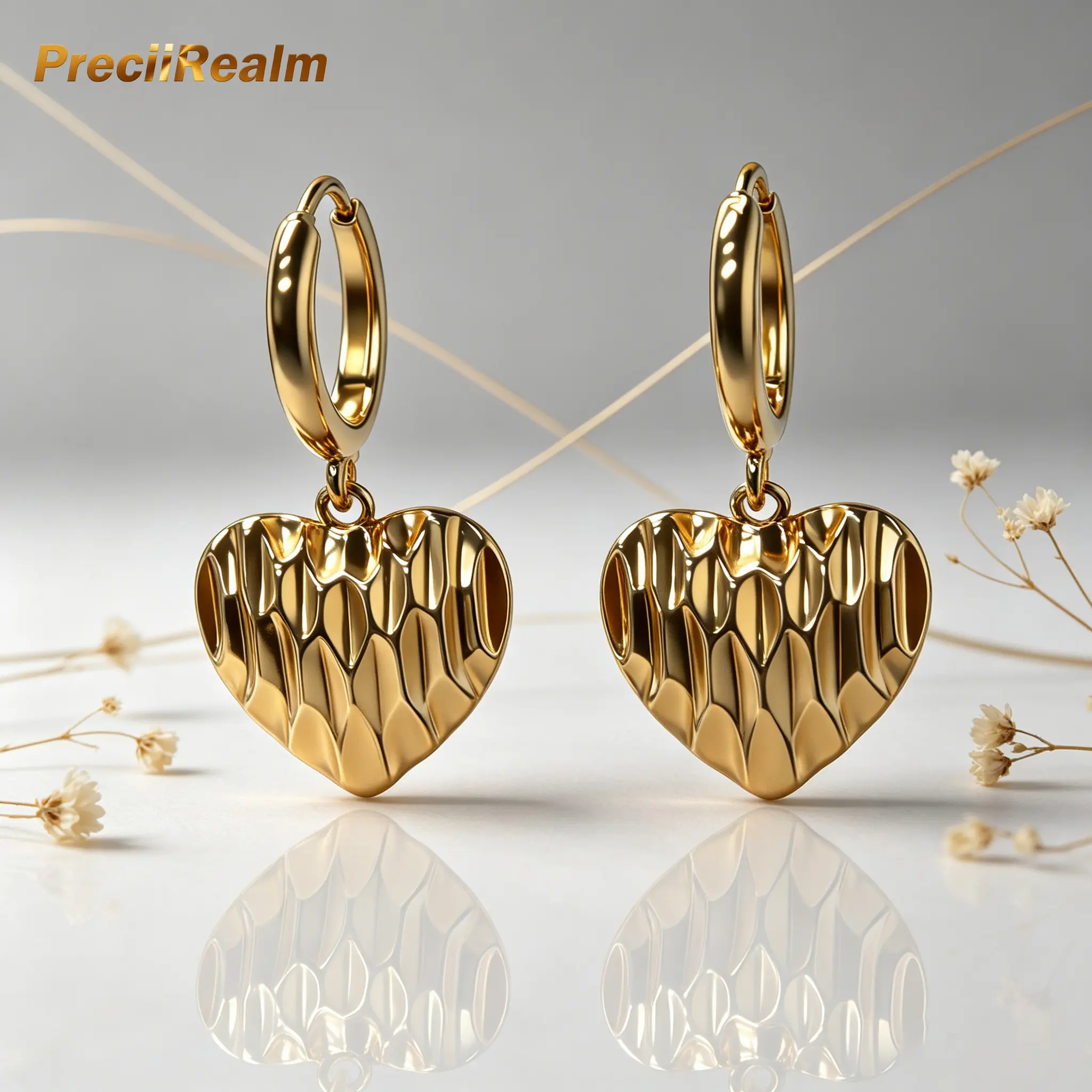 PreciiRealm Women's 14K Gold Heart Earrings for Women - Lightweight Love Heart Drop Dangle Huggie Charm Earring- Lightweight Fashion Costume Jewelry for Women