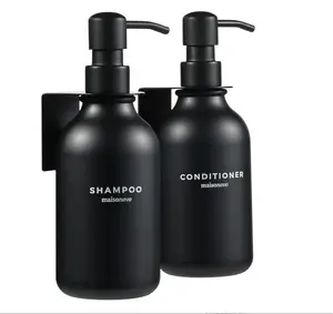 MaisoNovo Shampoo and Conditioner Dispenser - Shower Soap Dispenser Wall Mounted - 16.9 fl oz Set of 2 Black Plastic Bottles Black Pump No Drill