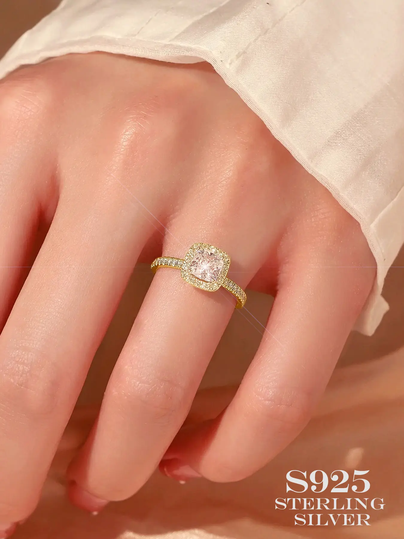 S925 Sterling Silver Square Shaped Artificial Zircon Ring, Luxury Engagement Ring for Women, Trendy All-match & Exquisite Jewelry for Birthday Gift, Wedding Engagement Ring, Wedding Rings