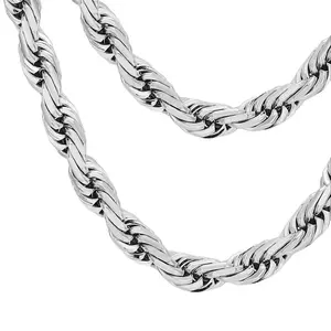 5mm Diamond Cut Rope Chain Necklace for Men Women, Stainless Steel Silver Tone Heavy Duty Twisted Link Necklace with Premium Press-Button Clasp, Waterproof & Tarnish Free Jewelry, 18-26 Inches
