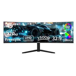 Gawfolk 49" Ultrawide Curved Gaming Monitor – 120Hz, DQHD 5120x1440, 1500R, 32:9,, FreeSync, Built-in Speakers, DP/HDMI, VESA 100x100mm