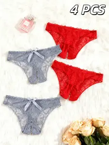 Women's Plus Size Lace Underwear Set, Open-Crotch Comfortable Fitted Panties, Sexy Sheer Lingerie for Daily Wear & Valentine's Day Gifts