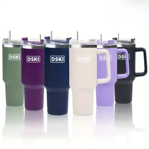 DSKI 40 oz Dual Purpose Insulated Water Cup with Handle Double Layered Insulation Leak Proof Coffee Cup and Thermos Lid in Pale Purple Drinkware Flasks