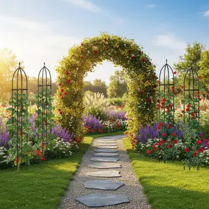 COSTWAY - Metal Garden Arch and Obelisk Trellis Set for Climbing Plants
