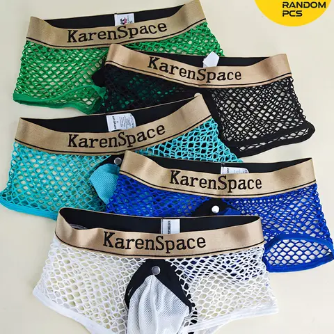 2/3/4 Pcs Random Color Men's Mesh Stretchy Boxer Briefs Set, Hollow Breathable Mesh, Removable Independent Pouch, High Stretch & Comfort, For Sports, Fitness & Party, Underwear Boxer Briefs, Breathable Comfy Underwear