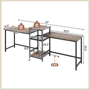 COSTWAY - 2-Person Computer Desk with Power Outlet and Printer Stand-Rustic Brown