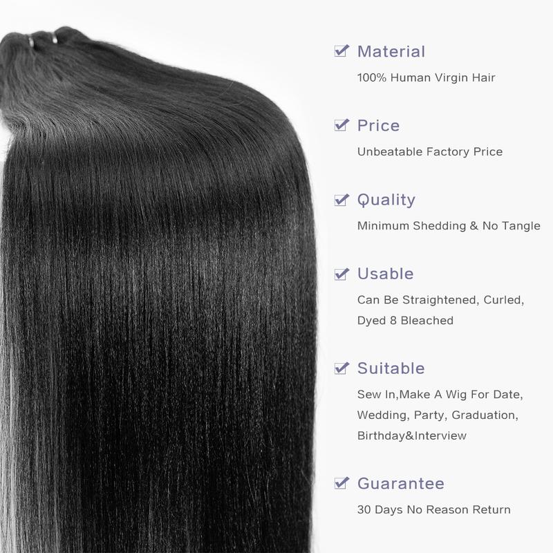 Wavymy Budget Fridendly Brazilian Virgin 100% Human Hair Bundles Yaki Straight Quick Weave Sew In/Glue In Viral Hair Bundles Natural Color