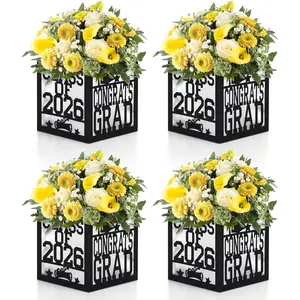 Graduation Table Centerpieces Boxes 2026 Congrats Grad Decor School College Graduation Decorations Class of 2026 Table Centerpieces for Grad Theme Party Decorations Supplies, Set of 4 (Black)