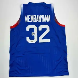 Wembanyama France Blue Large Custom State Retro Basketball Jersey ALL OVER PRINT