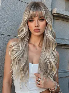 Women's Long Wig with Bangs, Elegant Synthetic Hairpiece for All Ages, Versatile and Non-Picky Style, Synthetic Curly Wigs