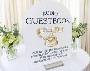 ARCH 3D Audio Guestbook Sign 8x10 Acrylic Wedding Sign with Gold Telephone Design for Modern Weddings & Elopements
