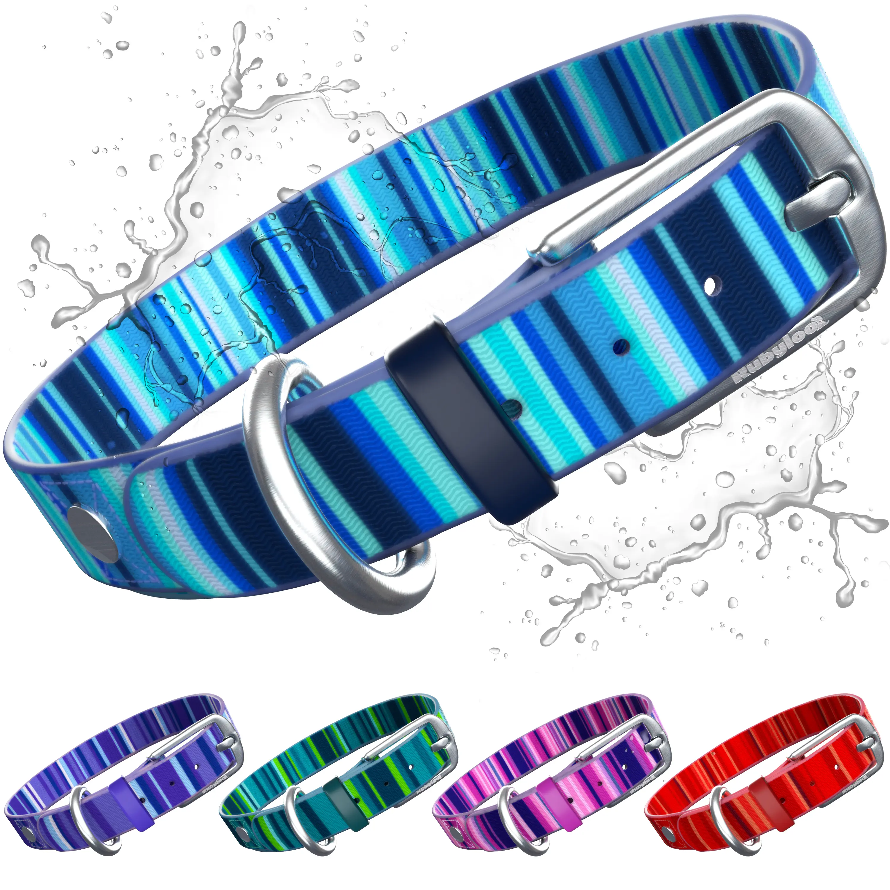 Rubyloo Washable Waterproof & Stink Proof Dog Collars Soft Smooth Webbing Easy Clean Quick Dry Metal Buckle for Adventures