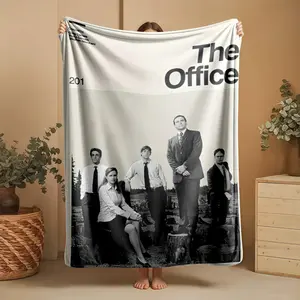 1 piece Classic black-and-white still from the TV show "The Office" themed flannel blanket - Modern-style all-season flannel blanket, suitable for sofas and beds, super soft and comfortable, digitally printed pattern, 100% polyester material